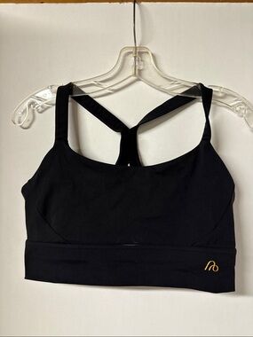 Black Strappy Low-Impact Sports Bra with Gold Logo